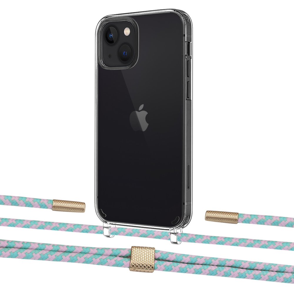 

Чехол Upex Crossbody Protection Case для iPhone 13 Crystal with Twine Turquoise and Fausset Gold