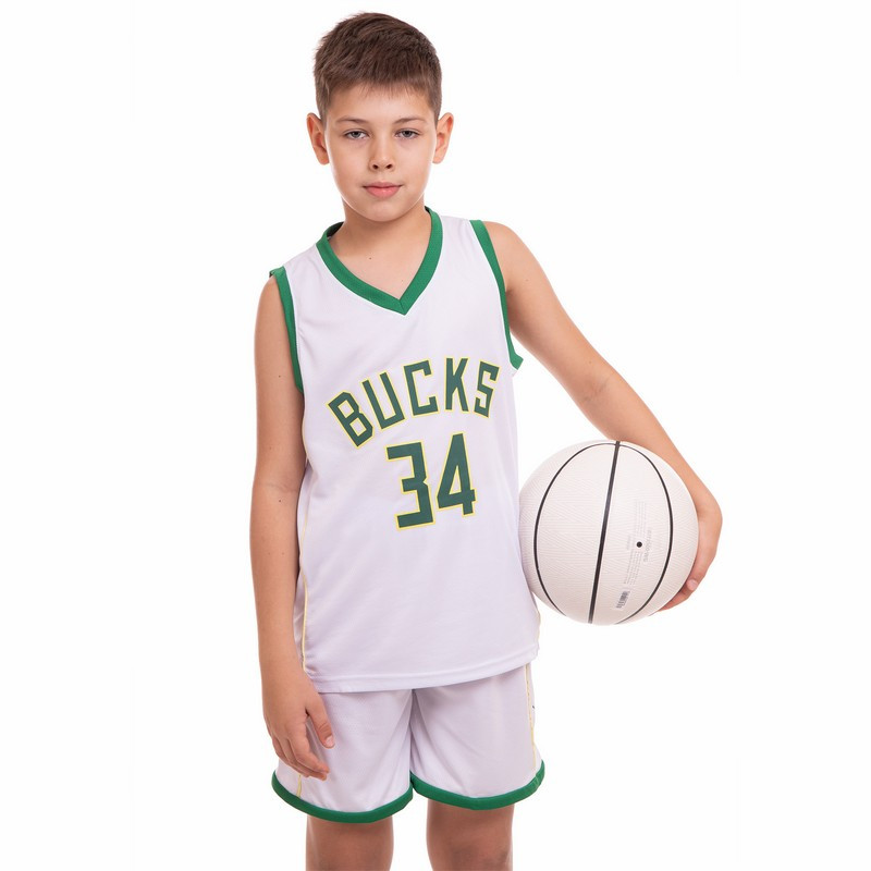

Форма баскетбольная подростковая Zelart Bucks 3582 M 130-140 см White-Green