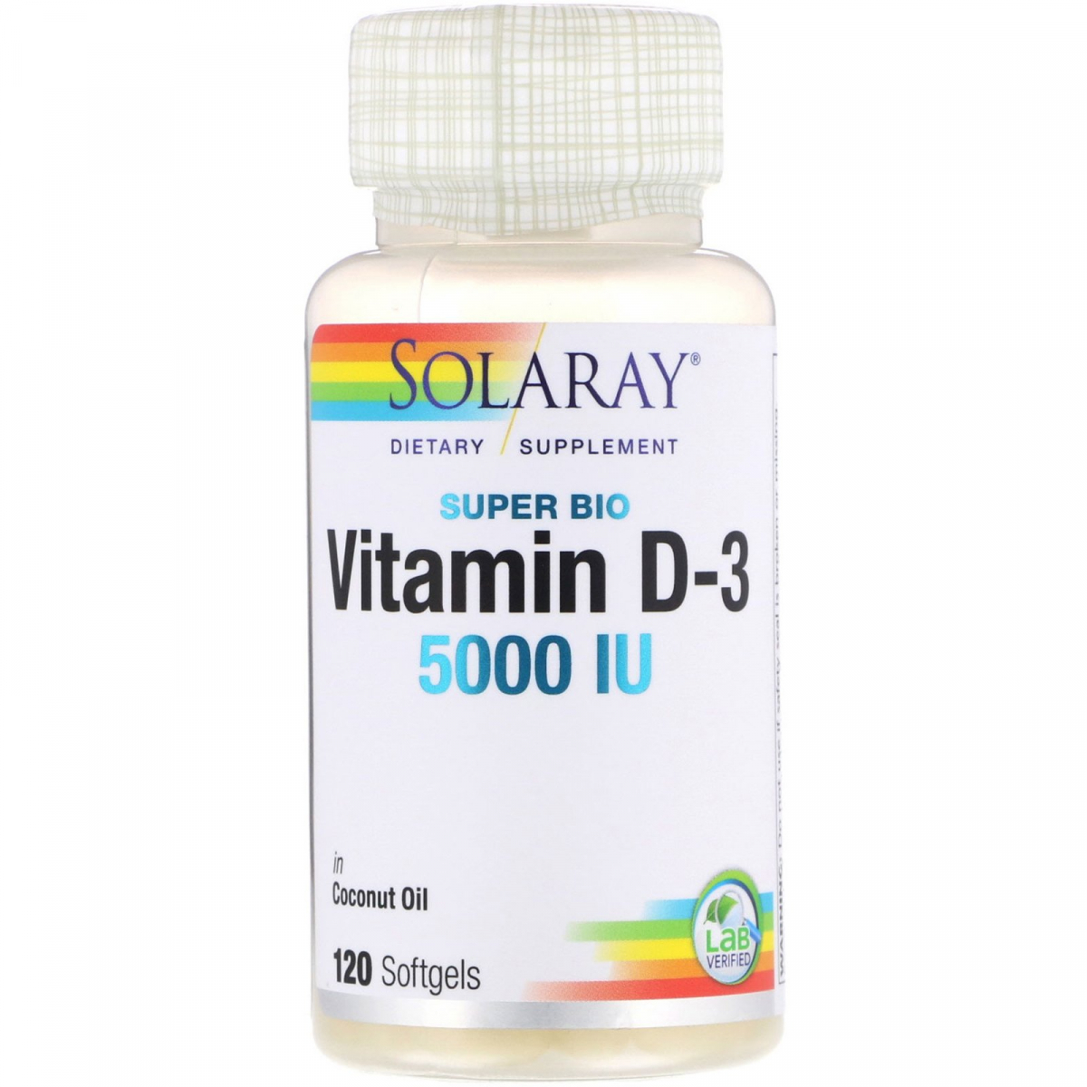 

Витамин Д3, Super Bio Vitamin D3, Solaray, 5000 МЕ, 120 мягких таблеток