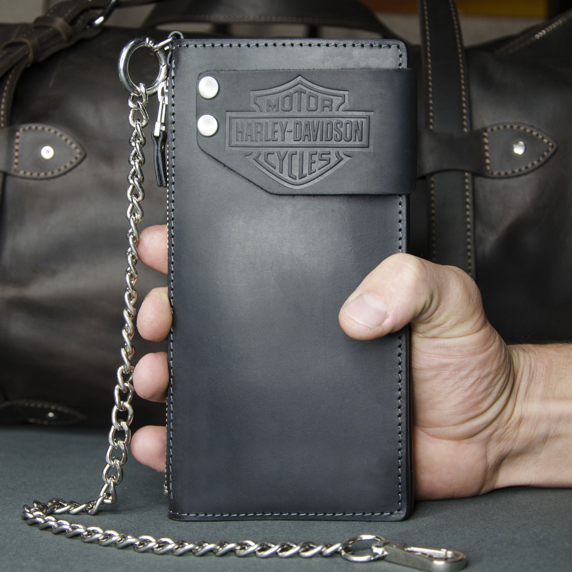 

Портмоне для байкера с цепью Ridl Harley Davidson черное матовое