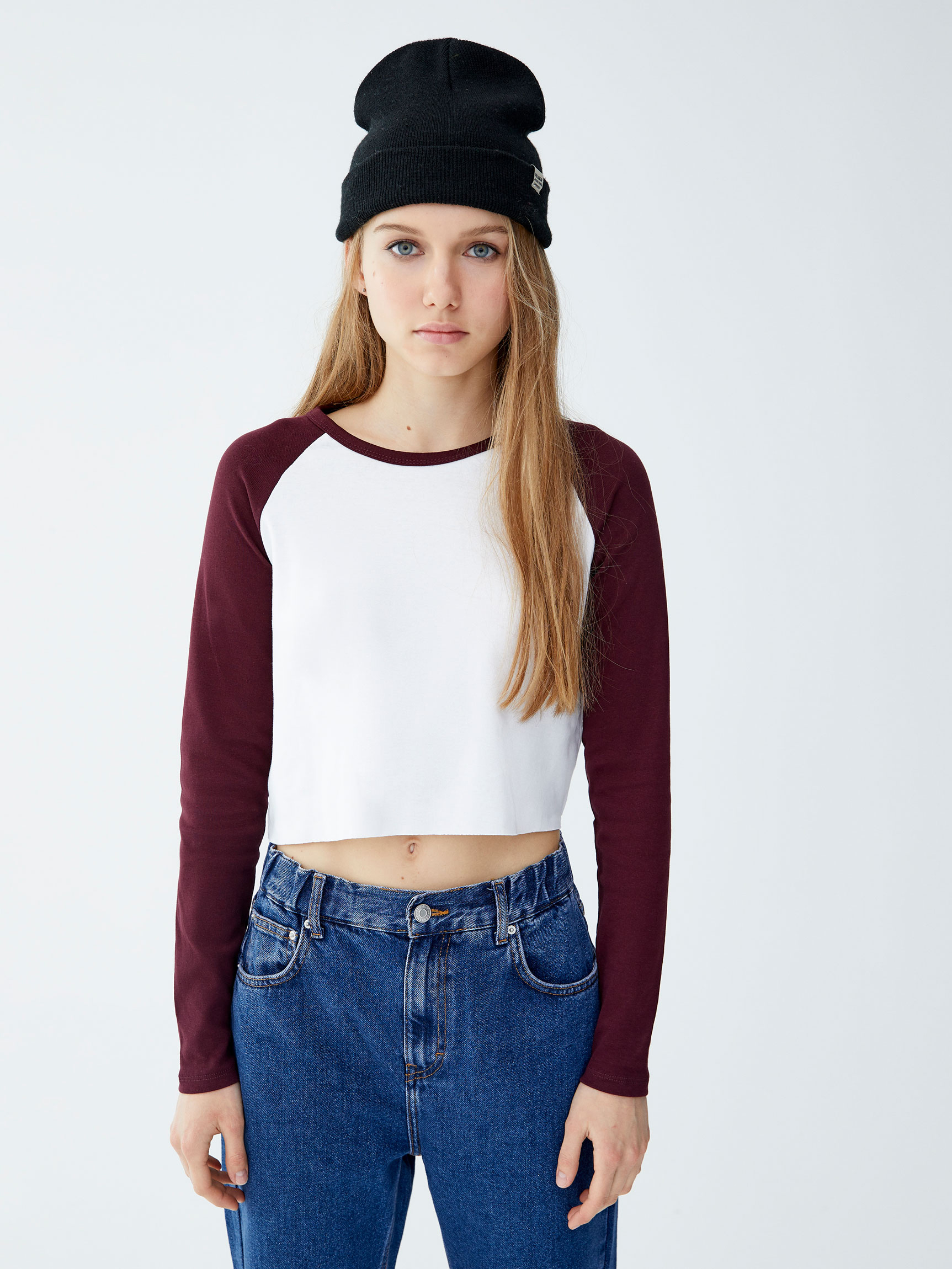 

Лонгслив Pull & Bear 5244/306/605  Бордовый с белым, Лонгслив Pull & Bear 5244/306/605 M Бордовый с белым