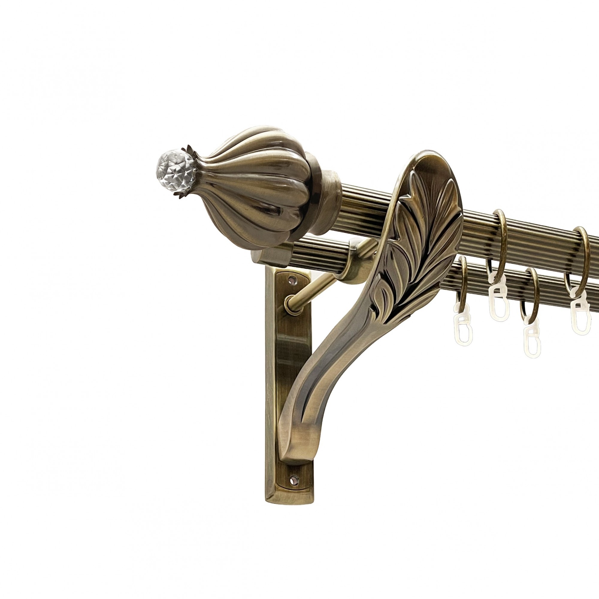 

Карниз Orvit Таджа-Кристал металевий дворядний ретро рифлена труба кільце металеве Антик 25\19 мм 240 см (00-00016564)