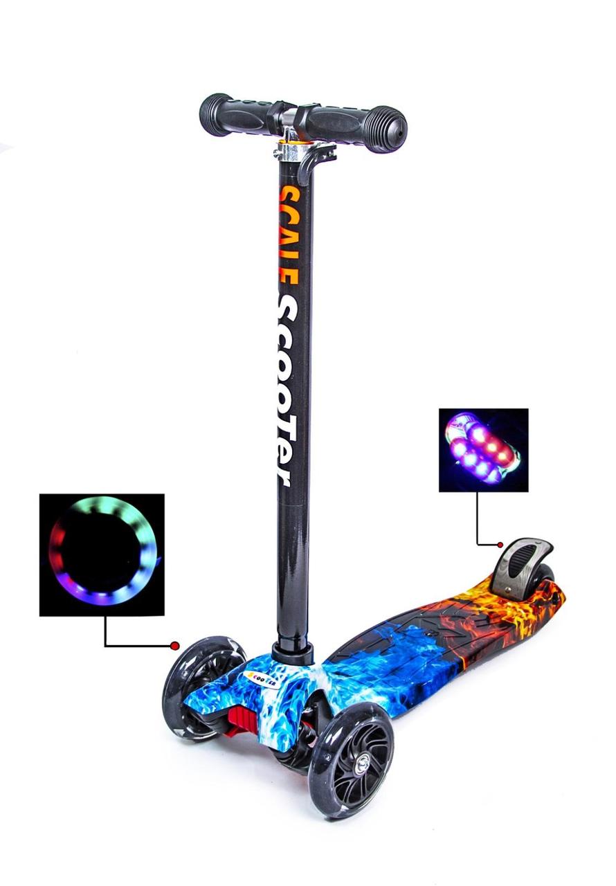 

Трёхколесный детский самокат Scale Scooter MAXI Fire and Ice Святящиеся колеса