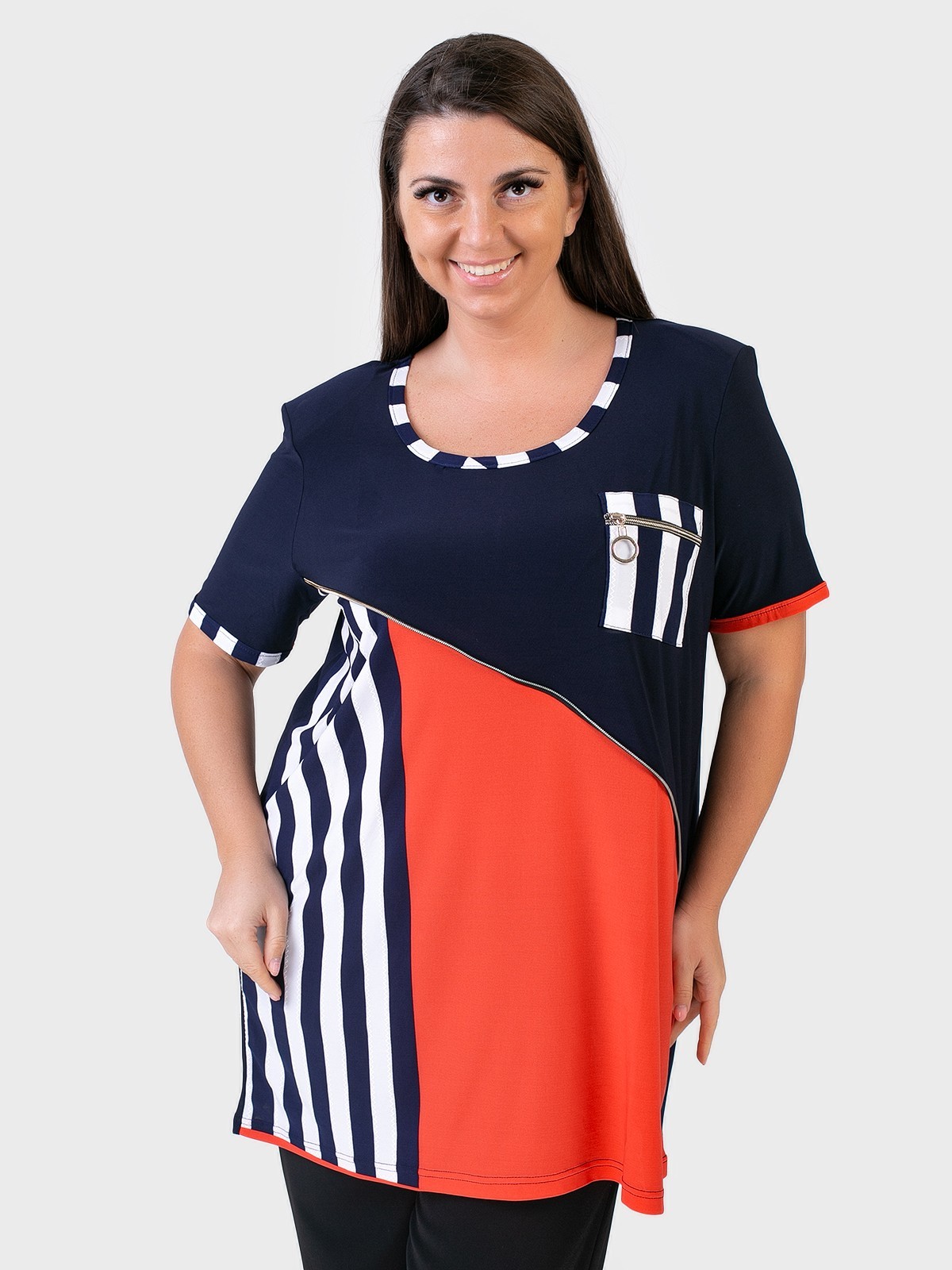 

Туника трикотажная  батал темно-синяя с красной вставкой ART 00004, Туника трикотажная 56 батал темно-синяя с красной вставкой ART 00004