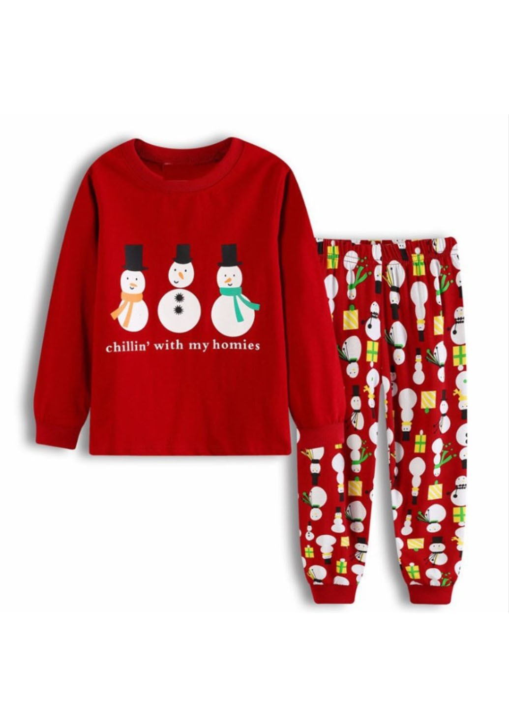 

Пижама (свитшот, брюки) Baby Has новогодняя с снеговиками красная 110 (PW-32-17)