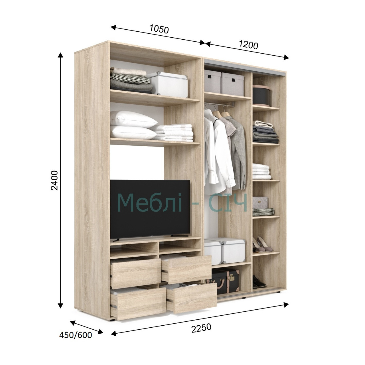 

Шкаф купе под ТВ Мебель Сич ШКТВ-1/225 (2250х600х2400) Дуб Сонома