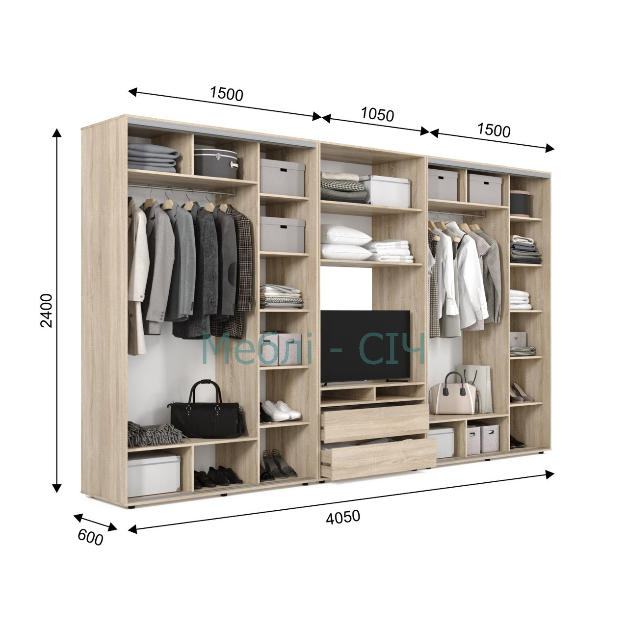 

Шкаф купе под ТВ Мебель Сич ШКТВ-3/405 (4050х450х2400) Нимфея Альба