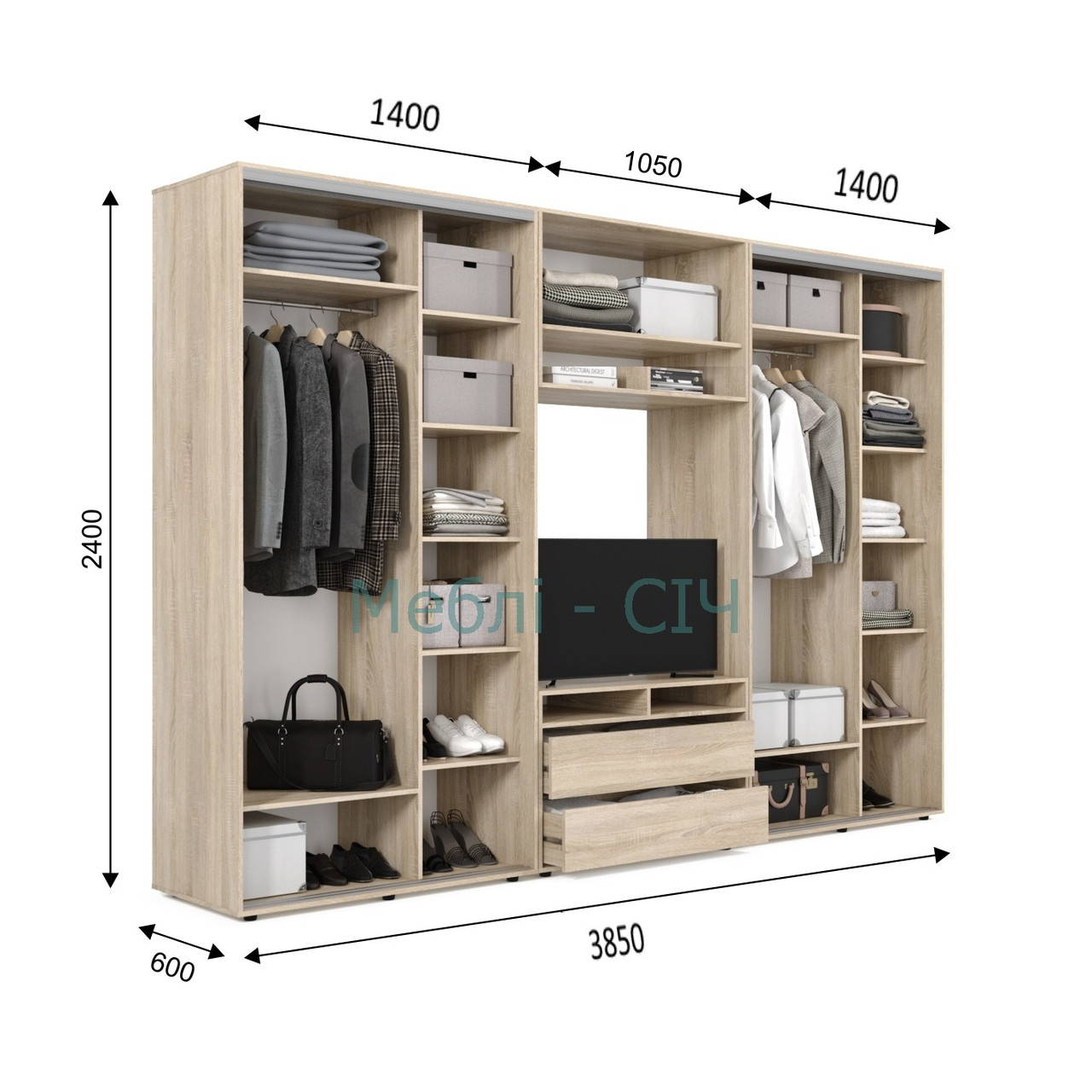 

Шкаф купе под ТВ Мебель Сич ШКТВ-5/385 (3850х600х2400) Дуб Сонома Трюфель