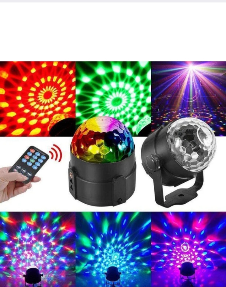 

Диско шар мини цветомузыка Led Party Light 3 цвета с пультом L29