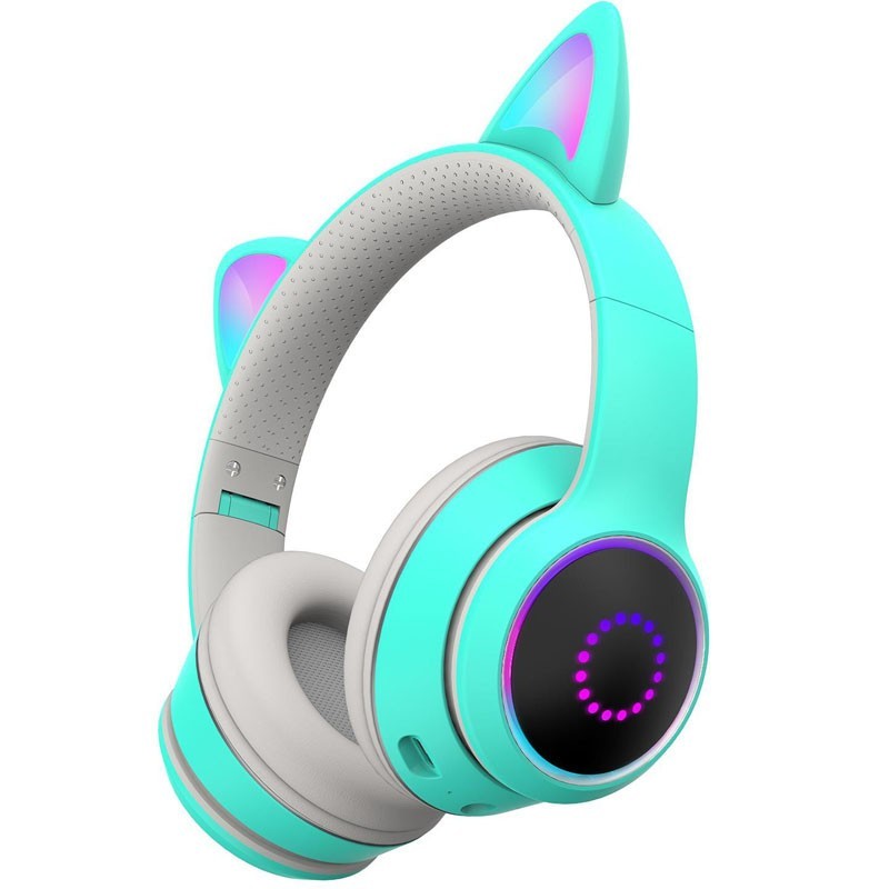 

Беспроводные наушники Tucci Bluetooth 5.0/AUX/MicroSD с подсветкой кошачьих ушей для детей green