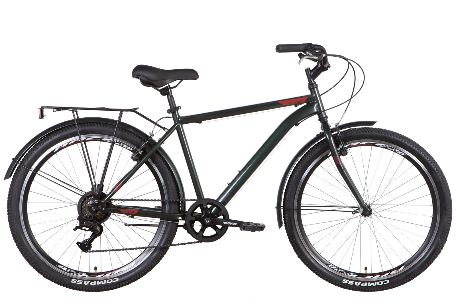 

Велосипед ST 26" Discovery PRESTIGE MAN Vbr с багажником зад St, с крылом St 2022 (темно-зеленый) Discovery OPS-DIS-26-463