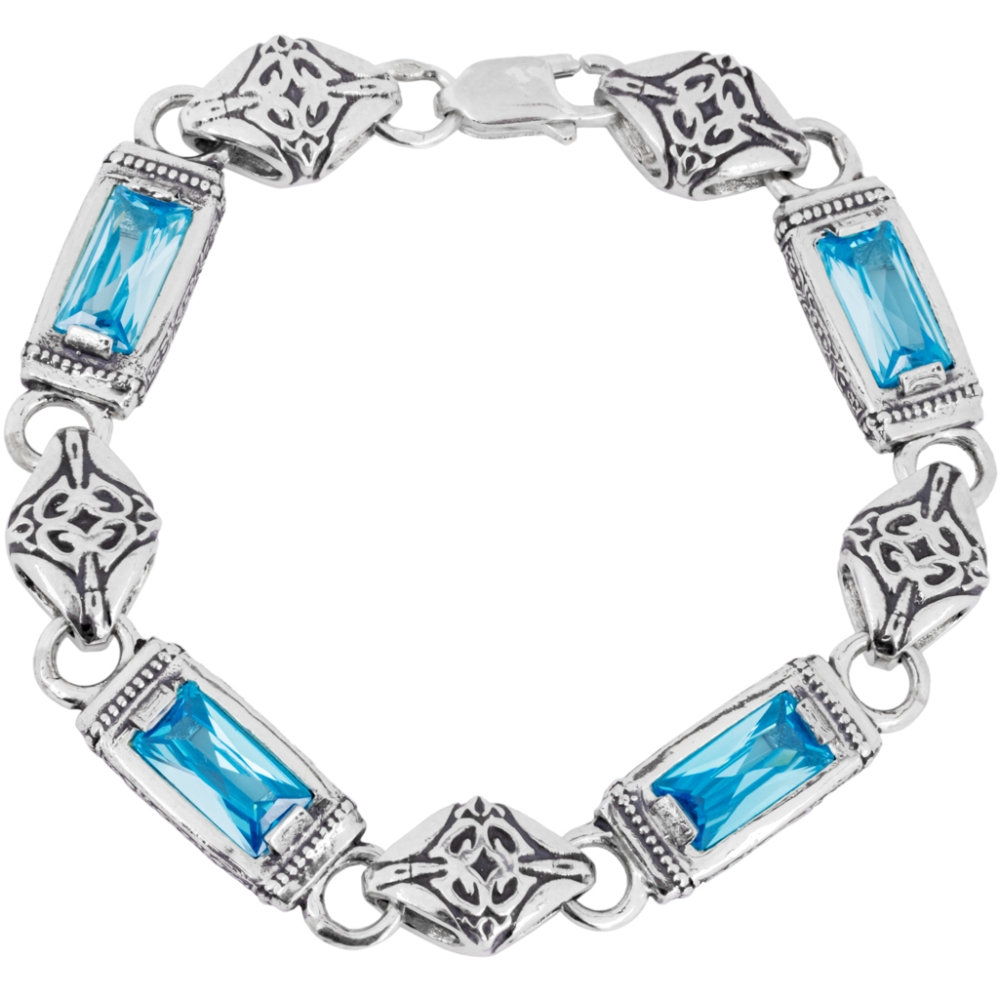 

Браслет из серебра с фианитами Сорока "Багет Аквамарин" БР-27, 20 размер