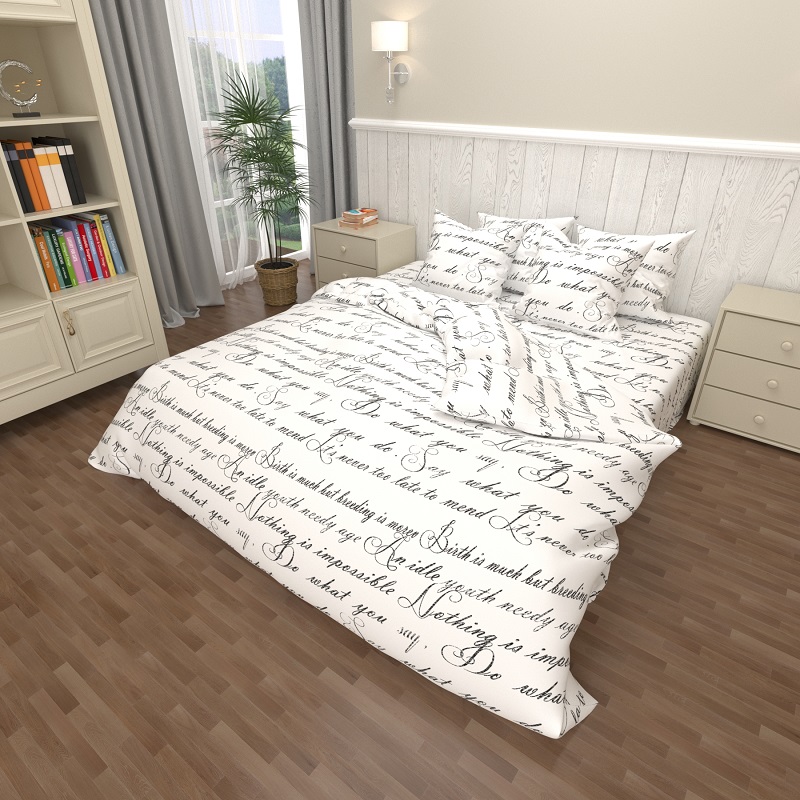 

Комплект постельного белья Уютная Жизнь Бязь Голд Евро 200x220 Текст на белом (K-G-N-7666-white)