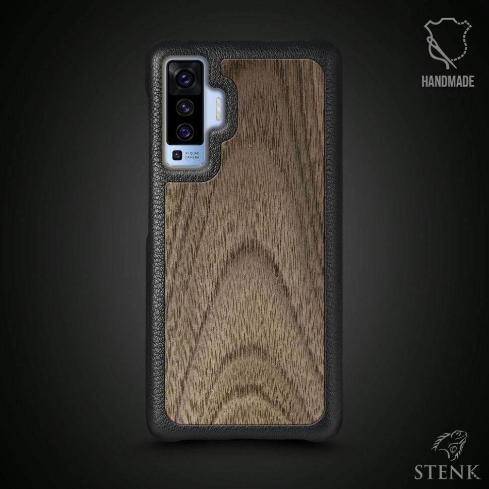 

Кожаная накладка Stenk WoodBacker для Vivo X50 Чёрная