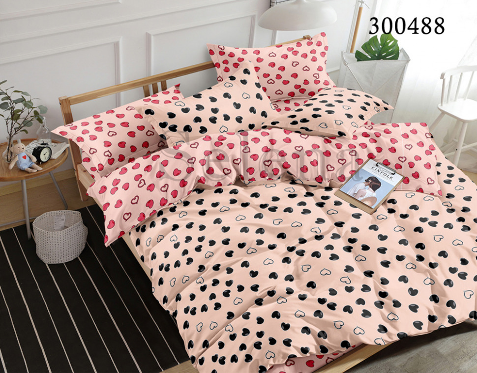 

Постельное белье сатин Selena Мелкие сердечки 300488 Полуторный