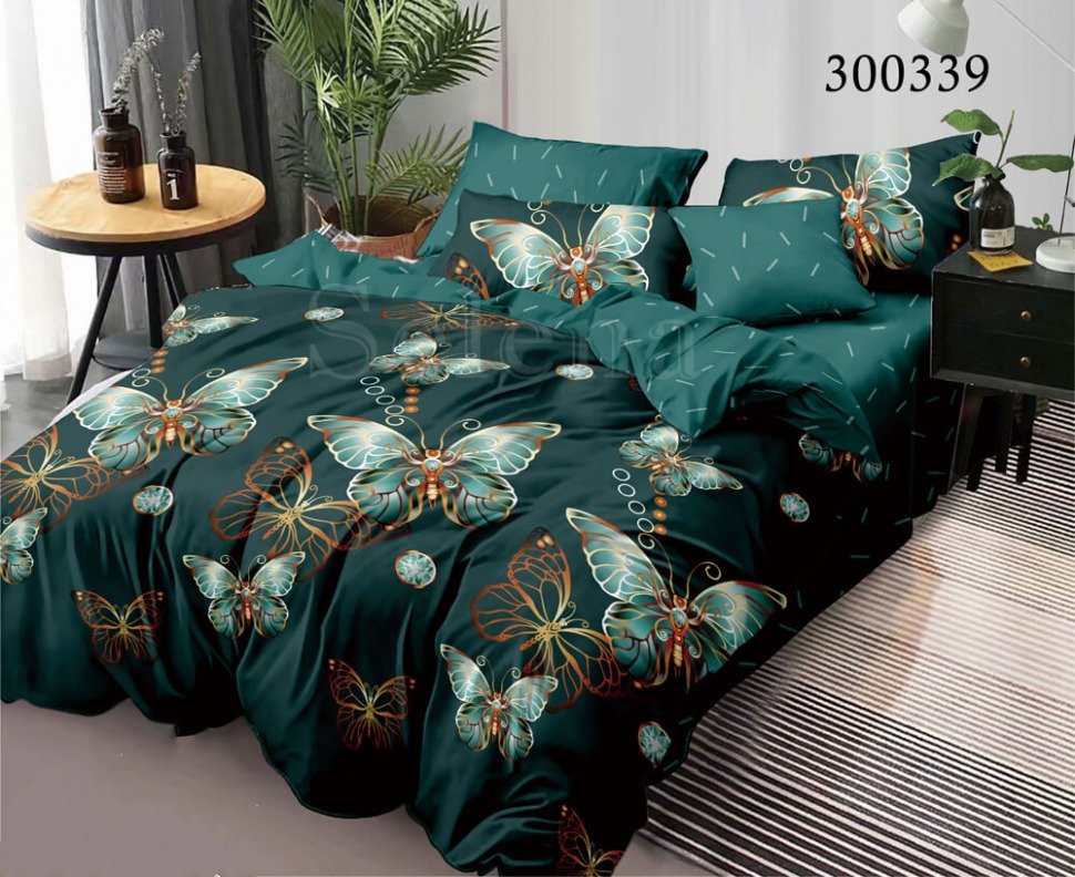 

Постельное белье сатин Selena Бабочки Green 300339 Двуспальный