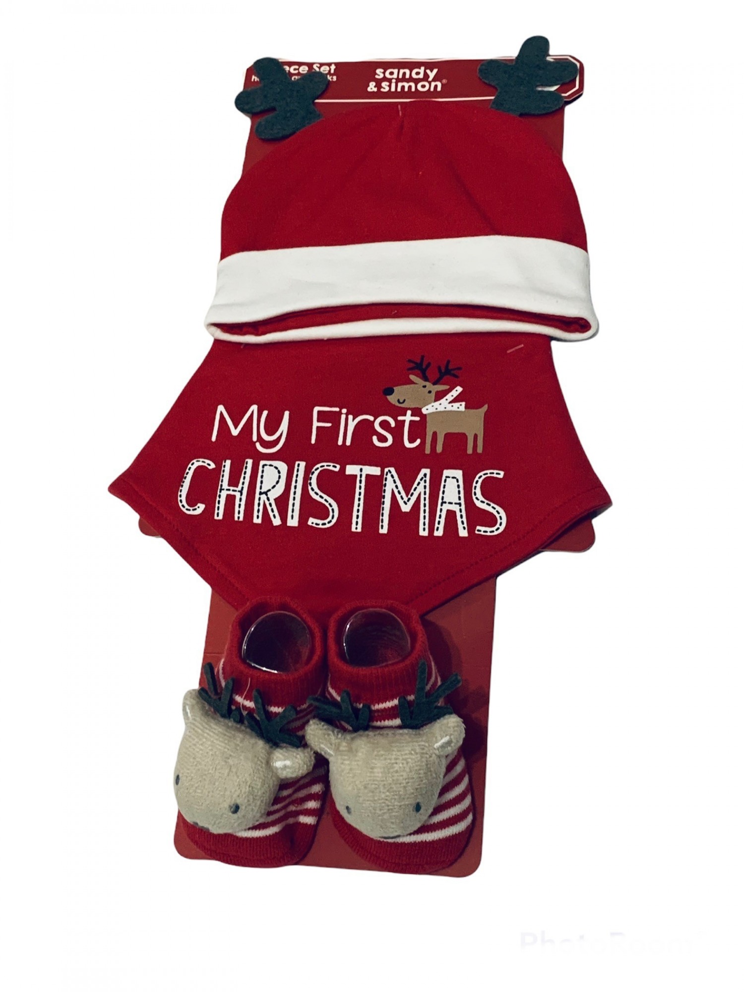 

Слюнявчик + пинетки + шапочка Sandy & Simon 56-74 см Красный олень