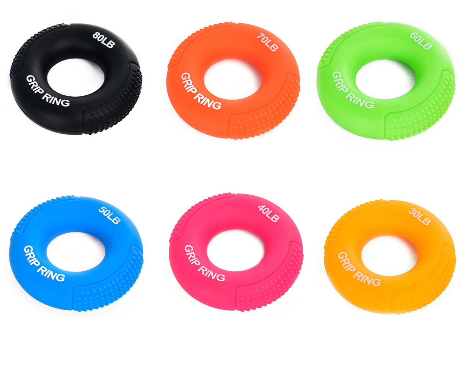 

Набор кистевых Эспандеров Кольцо Grip Ring Metr+, Разноцветные разновесовые тренажеры для мышц предплечья, резиновые, 30-80 lb (13.6-36.2 кг), 6 штук