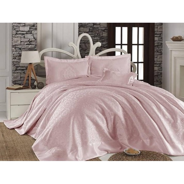 

Винтажное жаккардовое покрывало First Choice 240х260см с 2 наволочками 50х70см наволочка 45х45 см пудра