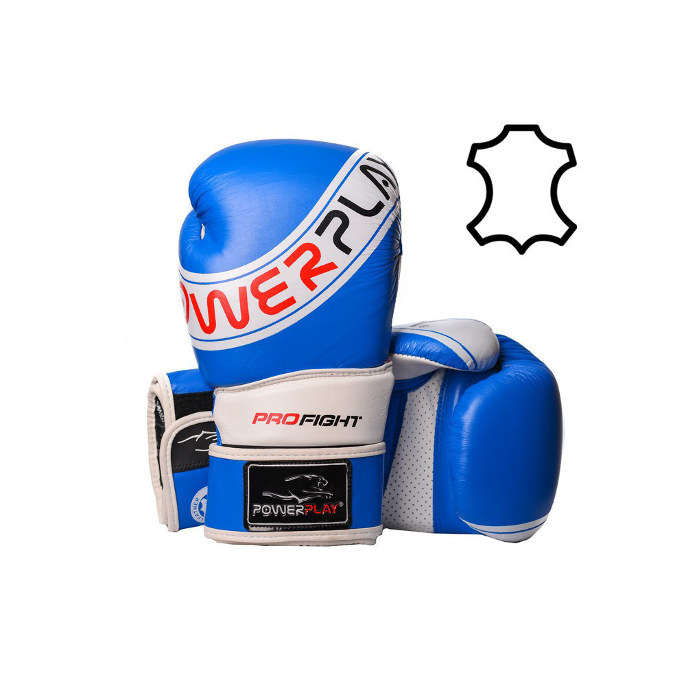 

Боксерские перчатки PowerPlay 3023 кожа White-Blue 16 унций