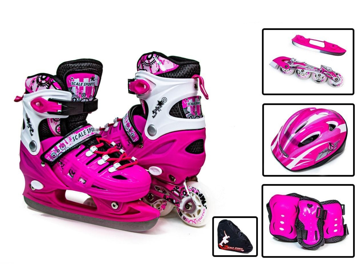 

Роликовые коньки (2 в 1) с защитой Scale Sport 34-37 Розовый