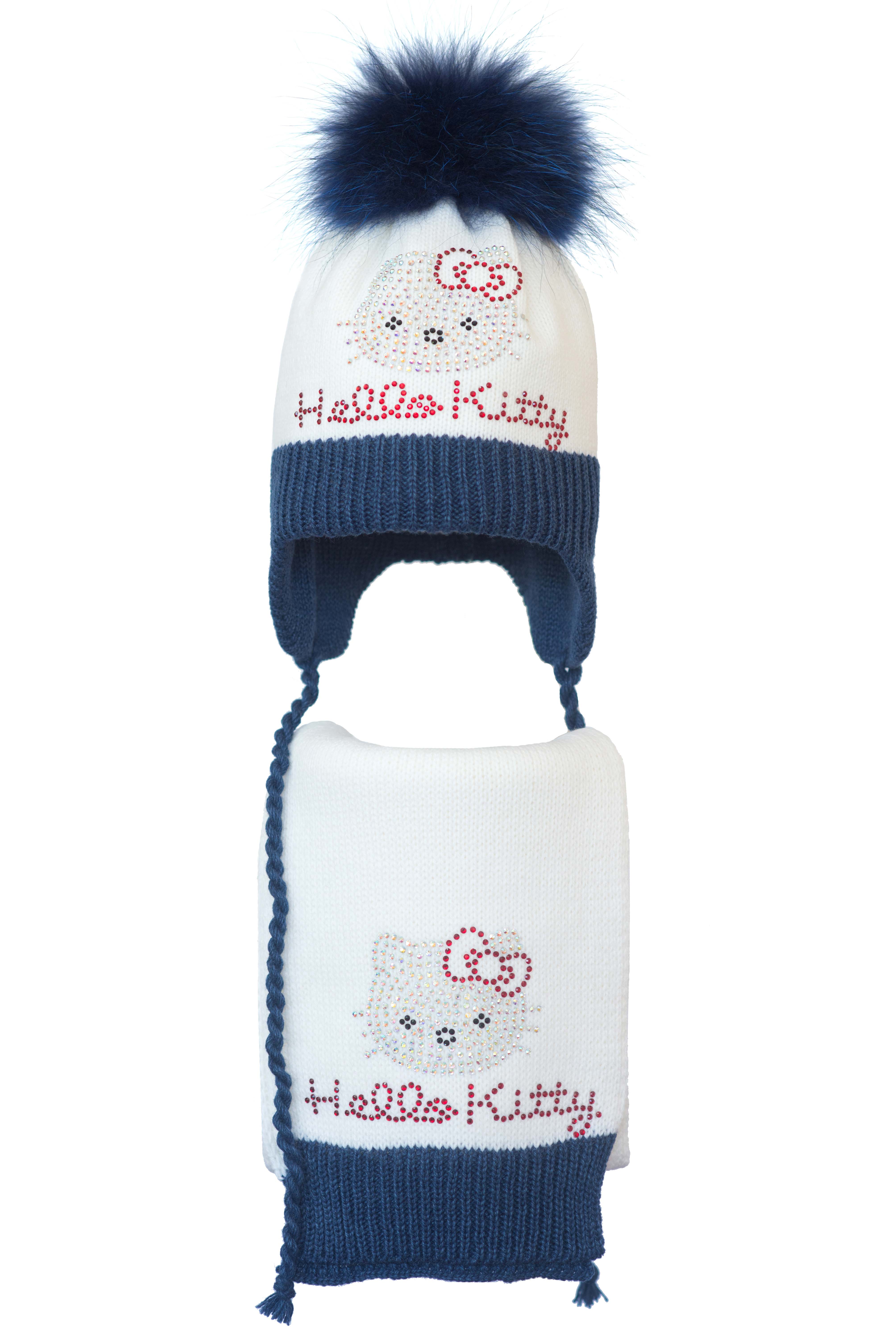 

Комплект (шапка и шарф) HATTY Hello Kitty (52 см) Белый с синим меланжем (5/1-12-1к)