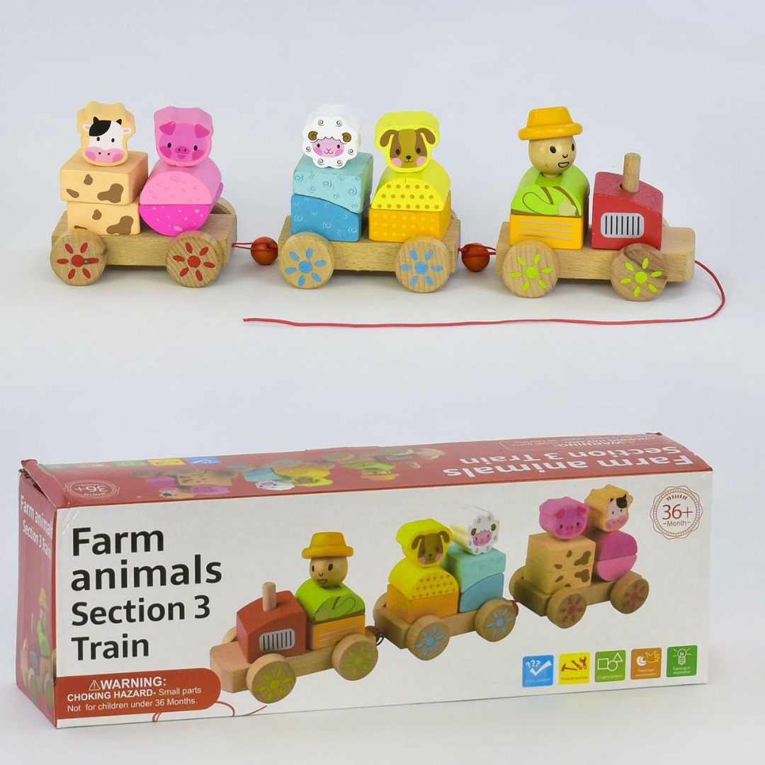 

Деревянная игрушка Star Toys Паровозик ферма каталка на веревочке (М 03152)