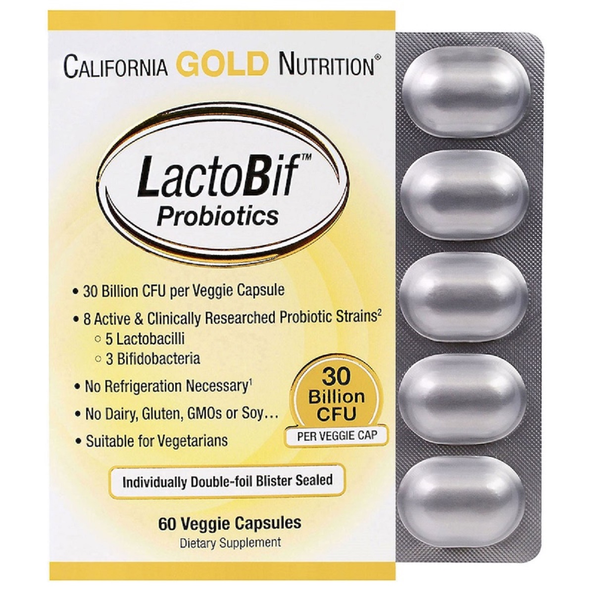 

Пробиотики California Gold Nutrition LactoBif Probiotics 30 млрд КОЕ 60 овощных капсул