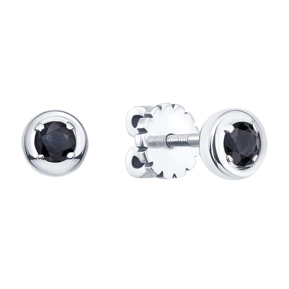 

Золотые серьги-пуссеты в белом цвете с завальцованными сапфирами 000127155