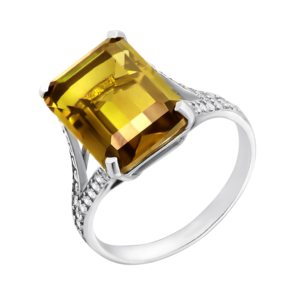

Серебряное кольцо с цитрином и фианитами 000139548 17.5 размера