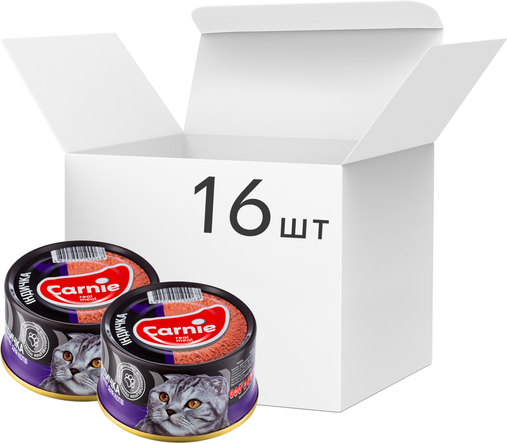 

Влажный корм для взрослых котов Carnie мясной паштет с индейкой 16 шт. по 95 г