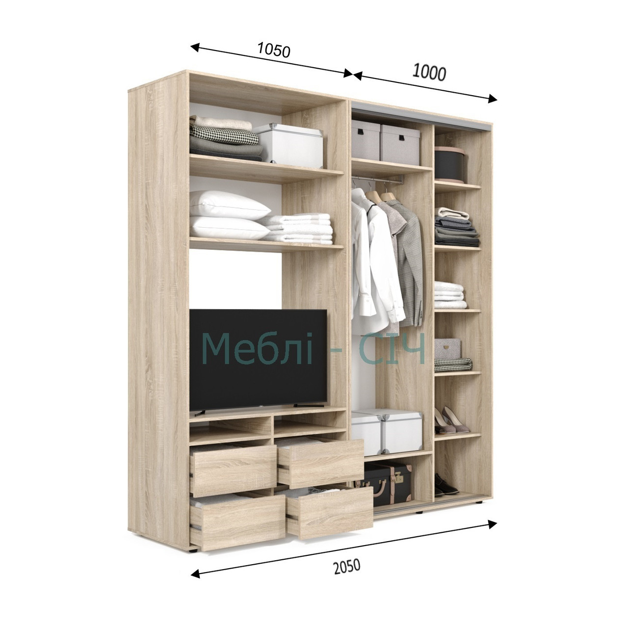 

Шкаф купе под ТВ Мебель Сич ШКТВ-1/205 (2050х600х2200) Дуб Молочный