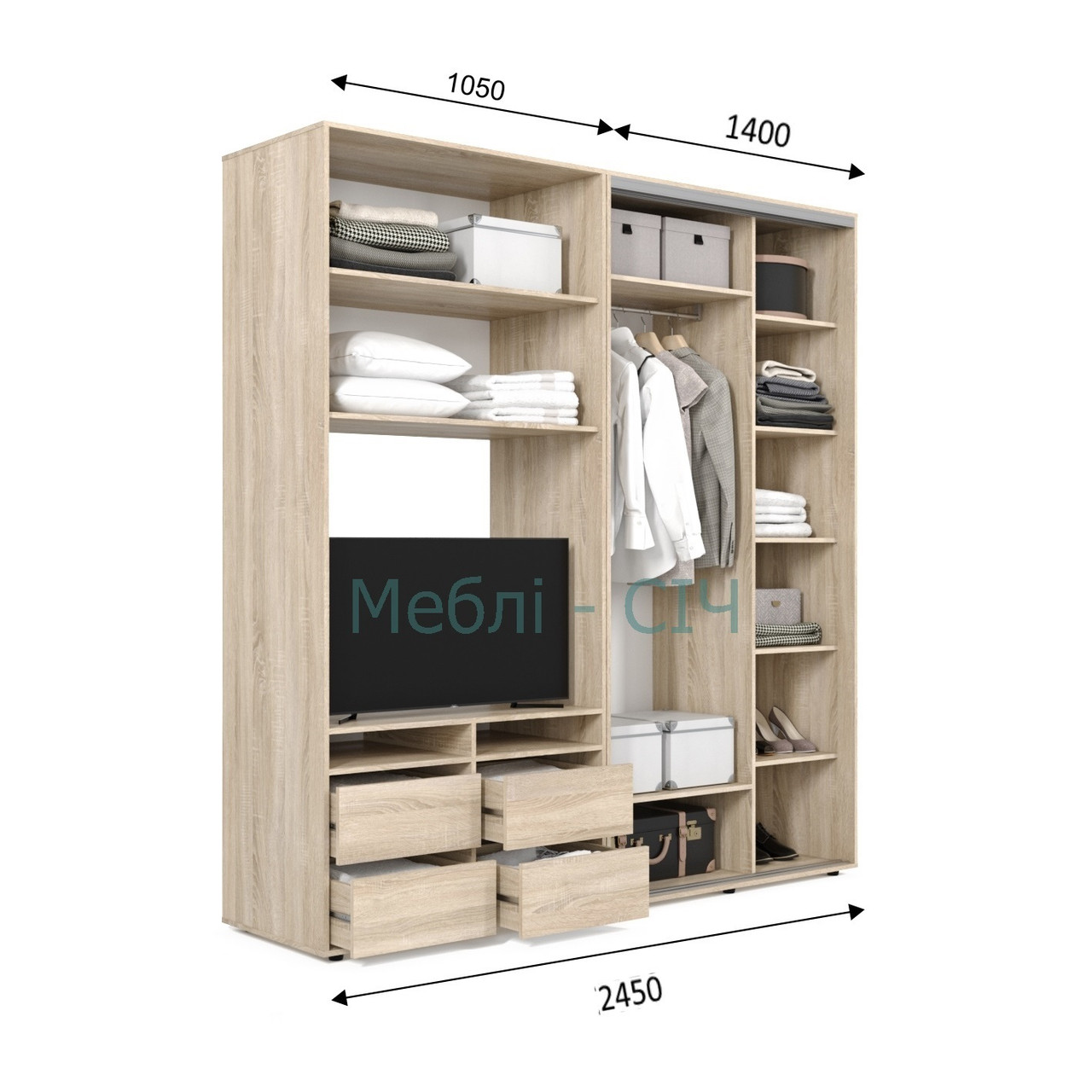 

Шкаф купе под ТВ Мебель Сич ШКТВ-1/245 (2450х600х2200) Дуб Молочный