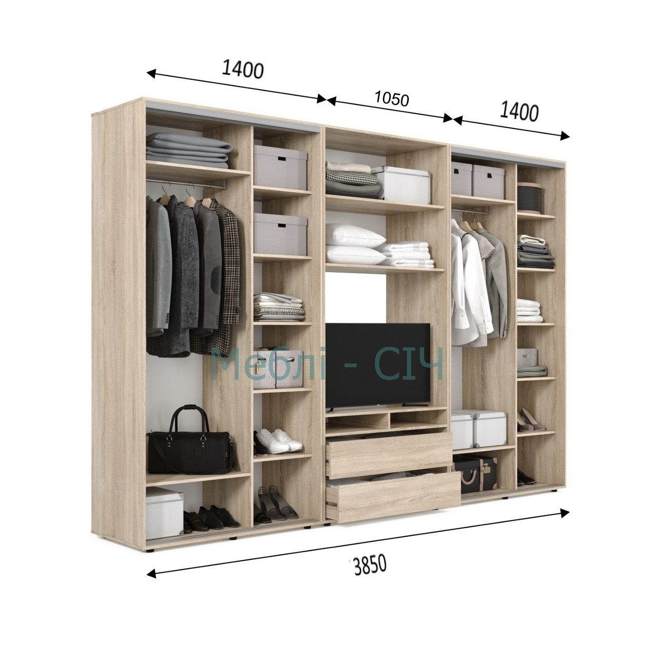 

Шкаф купе под ТВ Мебель Сич ШКТВ-3/385 (3850х600х2200) Дуб Сонома