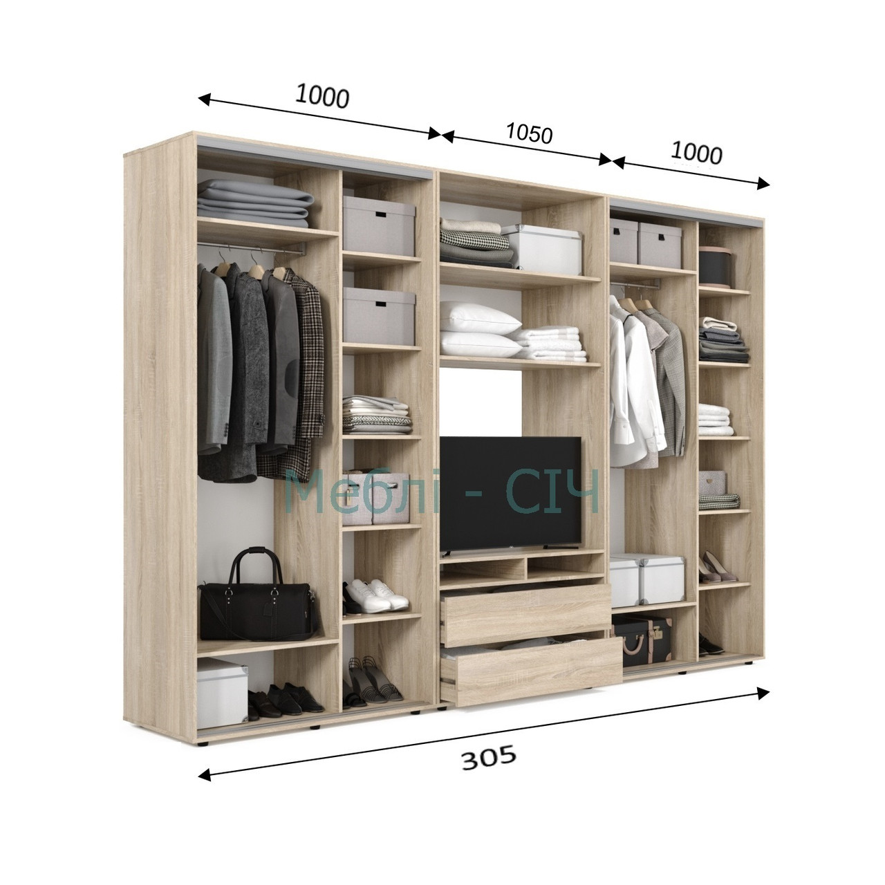 

Шкаф купе под ТВ Мебель Сич ШКТВ-3/305 (3050х450х2200) Дуб Сонома
