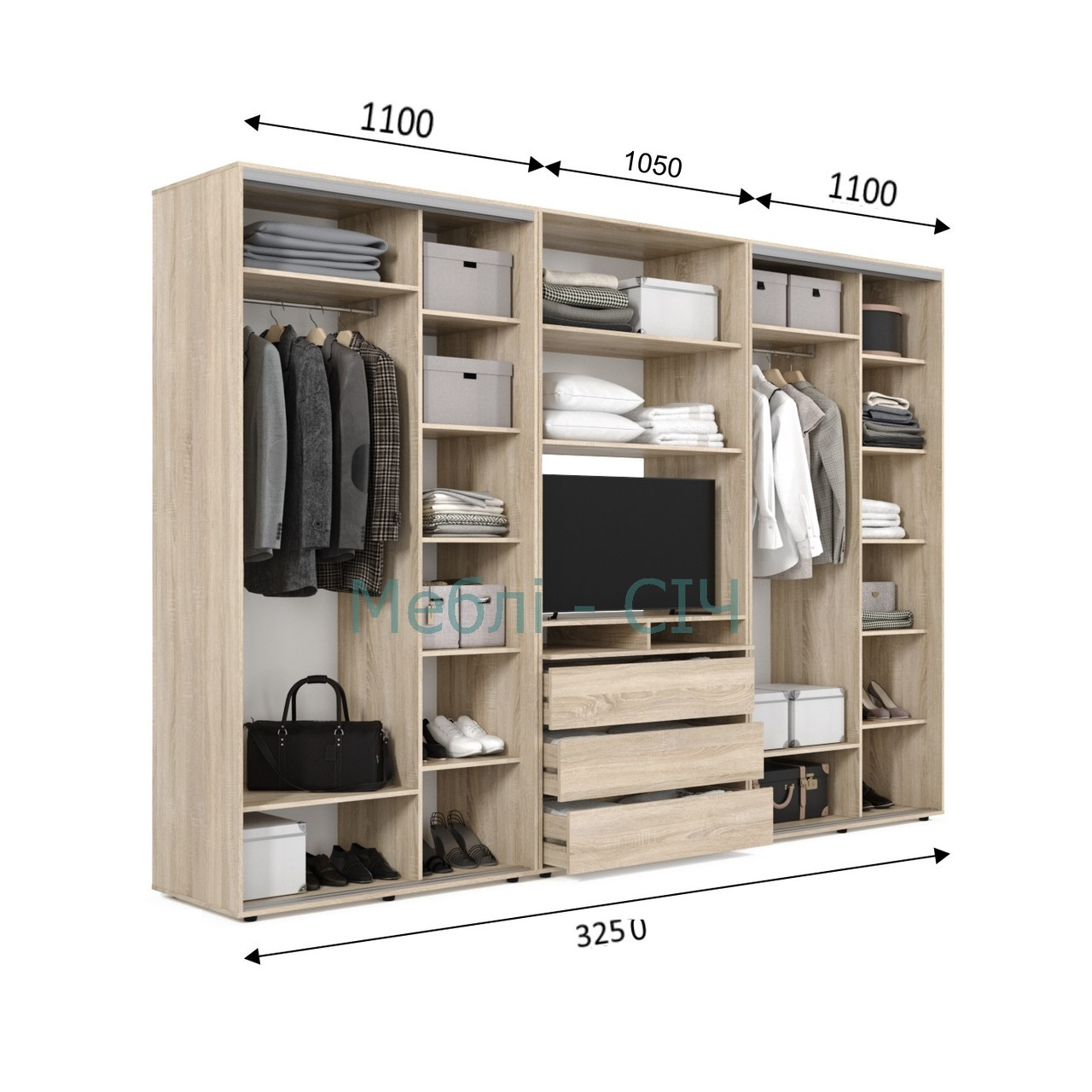 

Шкаф купе под ТВ Мебель Сич ШКТВ-4/325 (3250х600х2200) Дуб Сонома