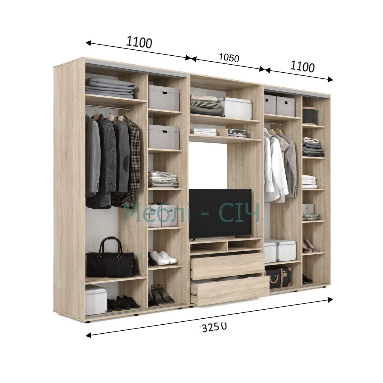 

Шкаф купе под ТВ Мебель Сич ШКТВ-5/325 (3250х450х2200) Дуб Сонома