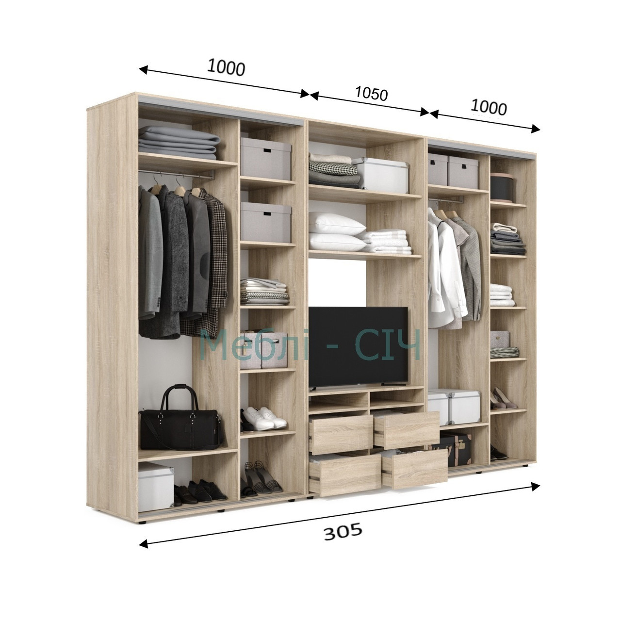 

Шкаф купе под ТВ Мебель Сич ШКТВ-2/305 (3050х450х2200) Нимфея Альба