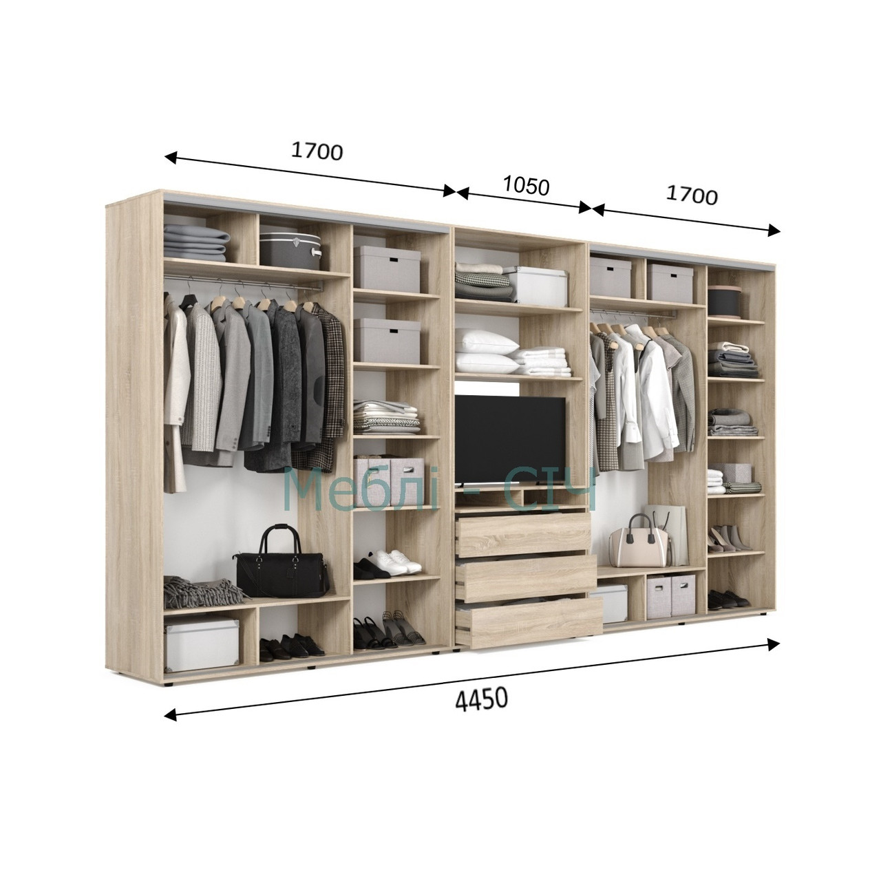 

Шкаф купе под ТВ Мебель Сич ШКТВ-4/445 (4450х600х2200) Дуб Молочный