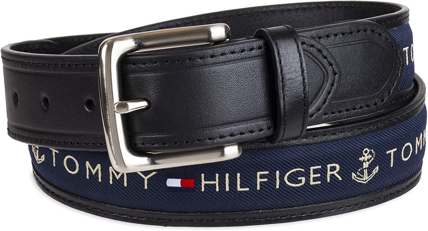 

Мужской кожаный ремень Tommy Hilfiger art458669 (Черный/Синий, размер 38)