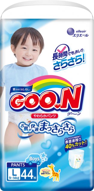 

Трусики-подгузники goo.n для мальчиков 9-14 кг (размер L, 88 шт)