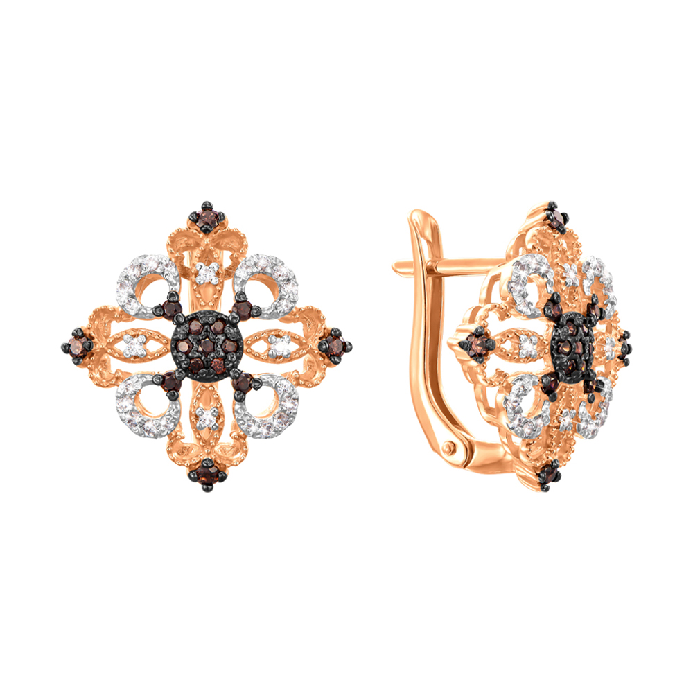 

Золотые серьги в комбинированном цвете с коньячным и белым цирконием 000138443