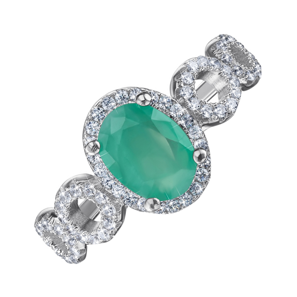 

Серебряное кольцо с изумрудом и фианитами 000125657 15.5 размера