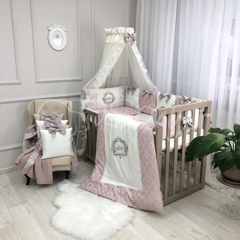 

Постельный комплект в кроватку (6 пр. без балдахина) Elegance пыльная роза