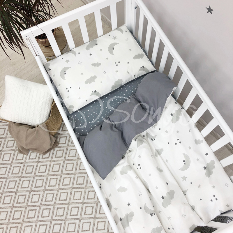 

Комплект сменного белья в кроватку (3 предмета) Baby Mix Облака серые с месяцем