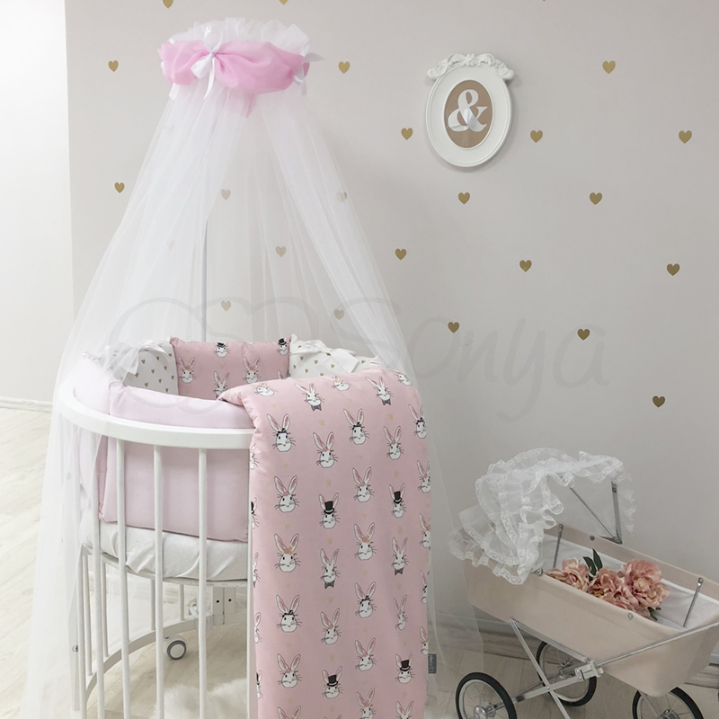 

Постельный комплект в овальную\круглую кроватку (6 пр. без балдахина) Shine Алиса розовый