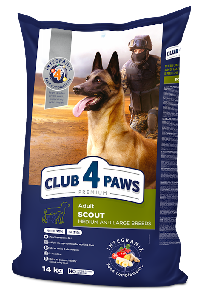 

Сухий корм Club 4 Paws Scout для робочих собак середніх і великих порід 14 кг