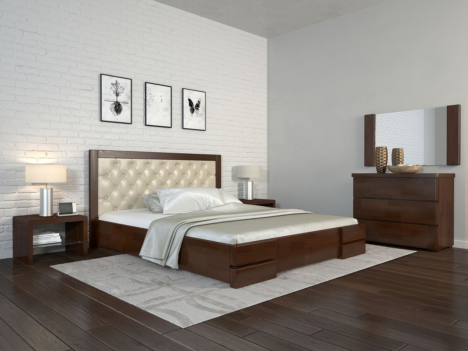 

Кровать Arbordrev Регина Люкс ромбы без ПМ (120*200) бук Тёмный орех