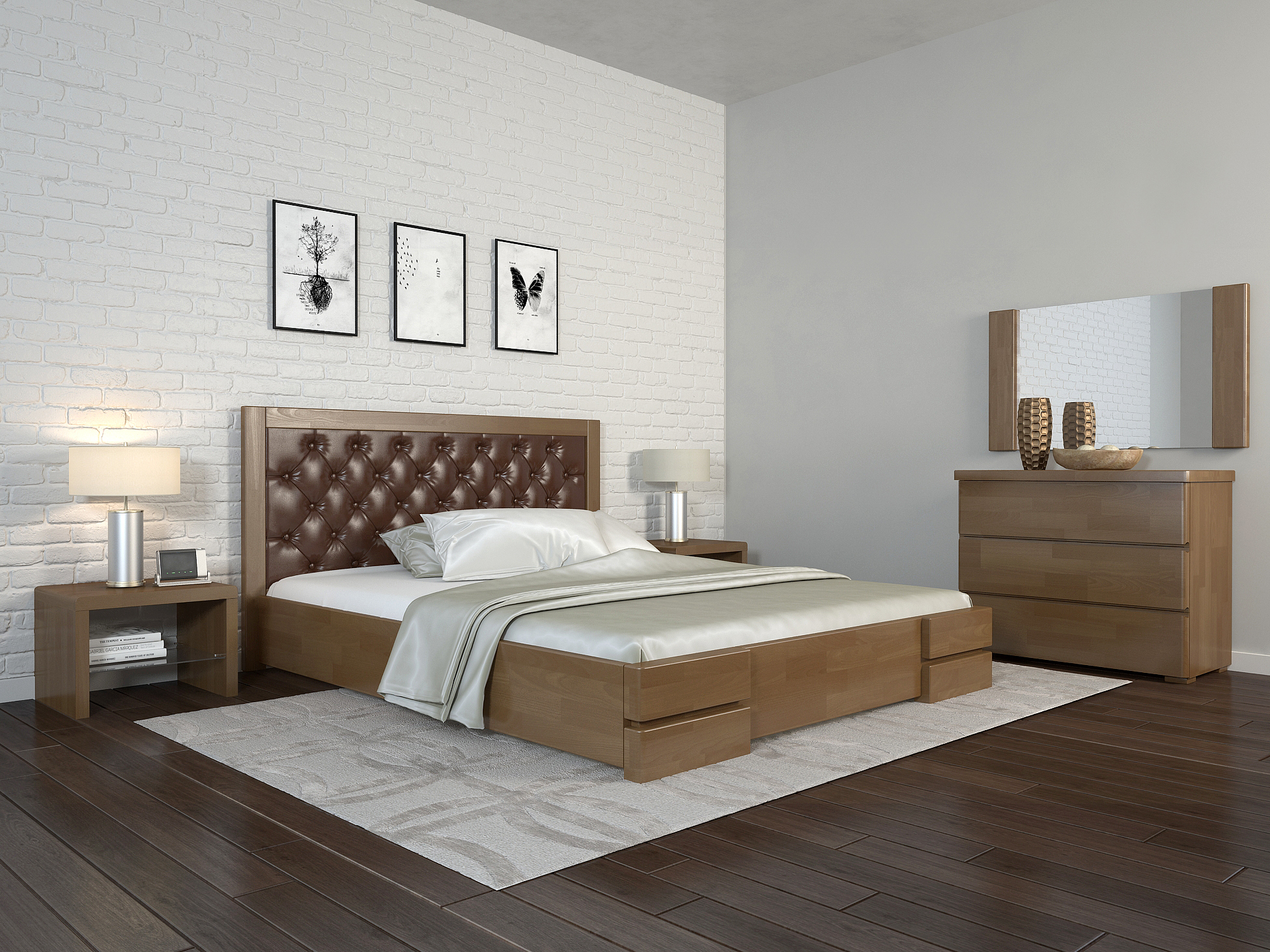 

Кровать Arbordrev Регина Люкс ромбы без ПМ (120*200) бук Орех