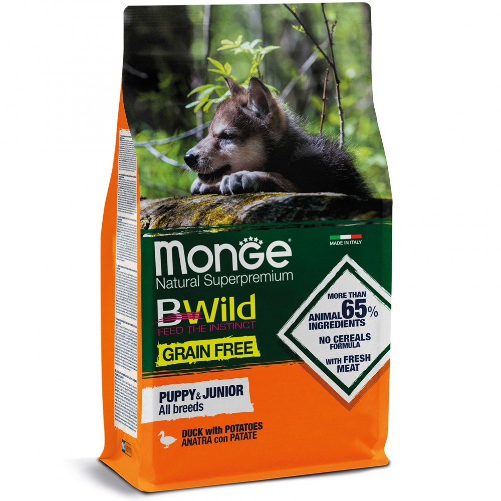 

Корм для щенков Monge Вwild grain free Puppy & Junior утка 2,5 кг (70004787)
